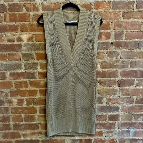 Zara Knit Sweater Vest Dress brown / beige size M - Picture 2 of 6